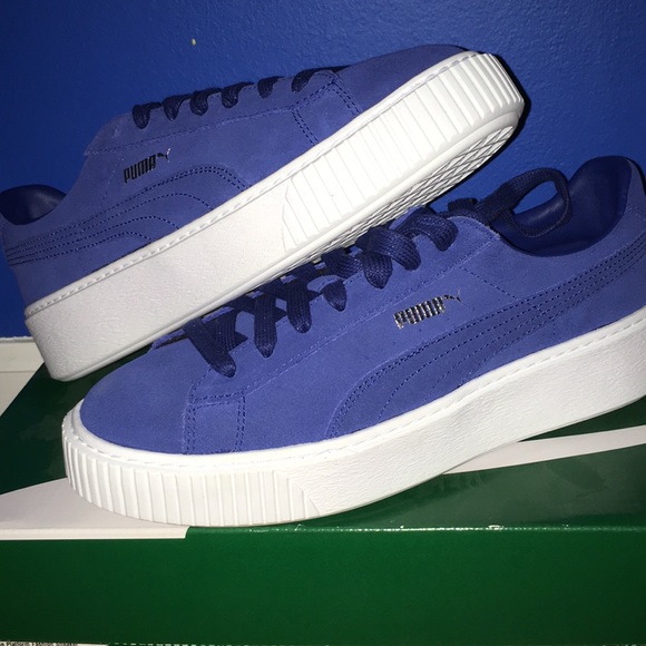 Puma Suede Platform Sneaker Shoes Royal Blue - Picture 3 of 4